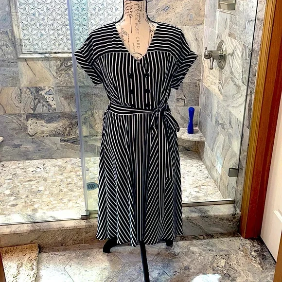 flowy striped dress Anna-Kac Vertical Striped Short Sleeve Ruffle Flowy Swing Dress With B –  ALILANG.COM